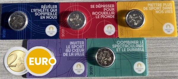 5 x 2 euros Francia 2021 - Entrega bandera olímpica BU FDC Coincard