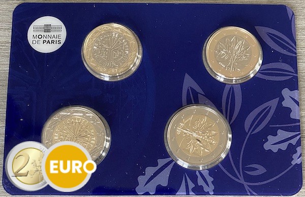 1 + 2 Euro Frankreich 2002 und 2022 – Quadriptychon neue Nationale Seite Stgl. BU FDC