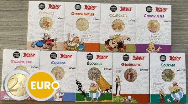 9 x 10 euros France 2022 - Astérix UNC argent en cartelette - Vague 2