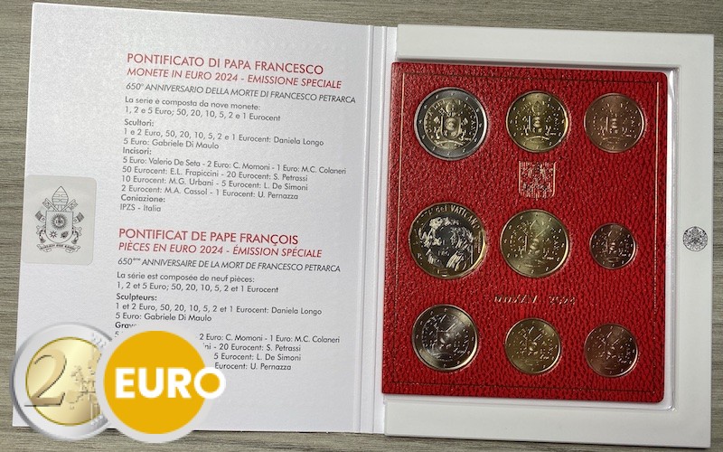 Euro set BU FDC Vaticaan 2024 + 5 euro Francesco Petrarch
