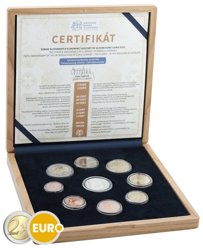 Euro set BE Proof Slowakije 2025 - Gouden Florin - Houten koffer